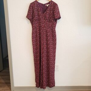 Francesca’s Miami Burgundy Floral Boho Jumpsuit Extra Large New With Tags